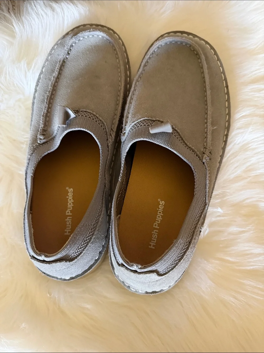 Hush Puppies Men’s Suede Slip-On Loafers in Light Gray